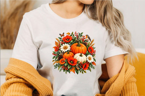 Autumn Pumpkin Floral Clipart PNG Sublimation SVGArt 
