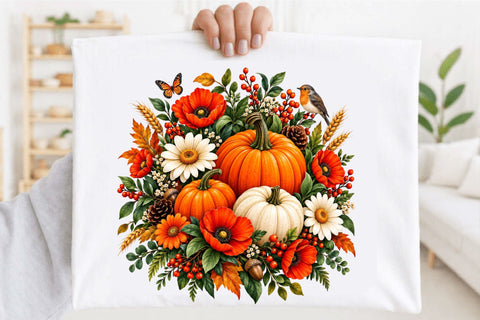 Autumn Pumpkin Floral Clipart PNG Sublimation SVGArt 