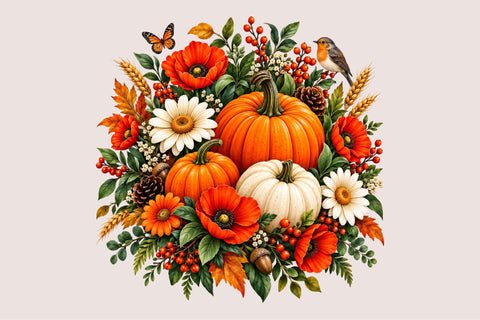 Autumn Pumpkin Floral Clipart PNG Sublimation SVGArt 