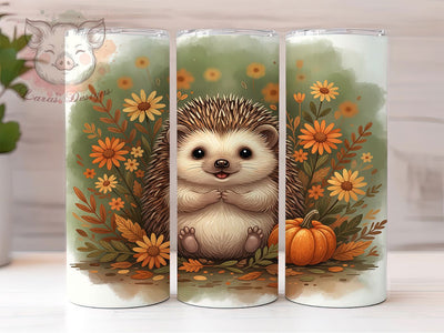 Autumn Pumpkin Hedgehog Tumbler, Pumpkin Floral Wrap, Autumn Hedgehog Cup, 20oz Sublimation Wrap, Cute Fall Animal Tumbler, Seasonal Pumpkin Design Cup, Cozy Autumn Theme Wrap Sublimation Lara' s Designs 