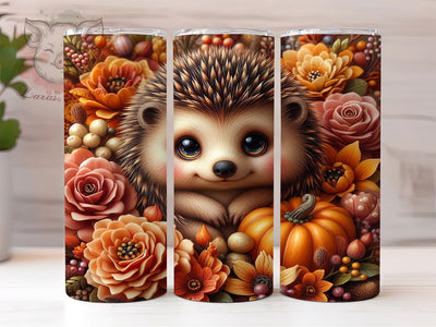 Autumn Pumpkin Hedgehog Tumbler, Pumpkin Floral Wrap, Autumn Hedgehog Cup, 20oz Sublimation Wrap, Cute Fall Animal Tumbler, Seasonal Pumpkin Design Cup, Cozy Autumn Theme Wrap Sublimation Lara' s Designs 