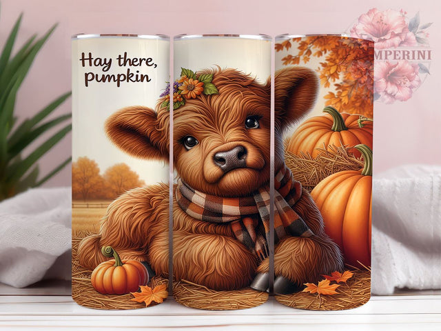 Autumn Pumpkin Highland Cow 20 oz Skinny Tumbler Sublimation Design, Straight & Tapered Tumbler Png, Fall Cow Tumbler Png, Digital Download PNG Sublimation Li Zamperini 