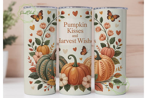 Autumn Pumpkin Kisses 20oz Tumbler Wrap Sublimation PixelChick 