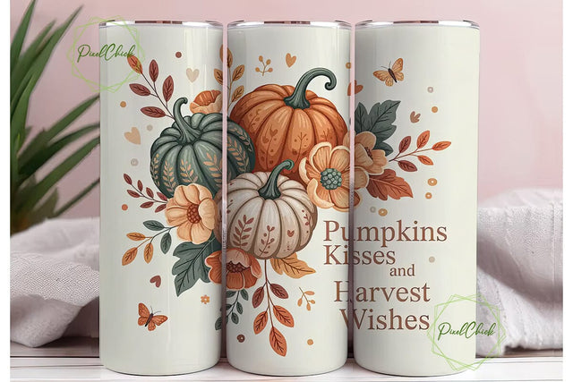 Autumn Pumpkin Kisses 20oz Tumbler Wrap Sublimation PixelChick 