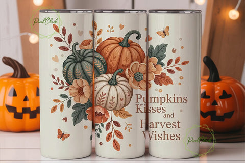 Autumn Pumpkin Kisses 20oz Tumbler Wrap Sublimation PixelChick 