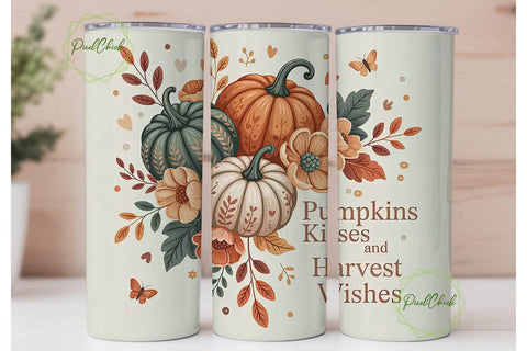 Autumn Pumpkin Kisses 20oz Tumbler Wrap Sublimation PixelChick 