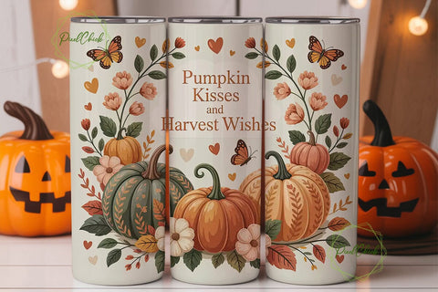 Autumn Pumpkin Kisses 20oz Tumbler Wrap Sublimation PixelChick 
