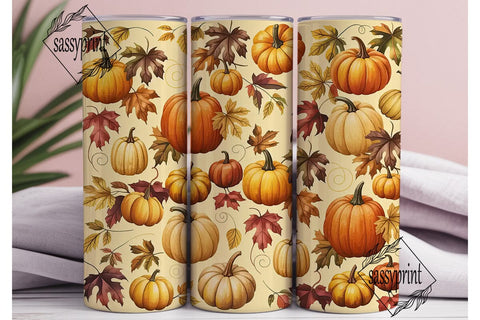 Autumn Pumpkin Leaves 20oz Tumbler Wrap Sublimation sassyprint 