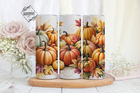 Autumn Pumpkin Leaves 20oz Tumbler Wrap Sublimation sassyprint 
