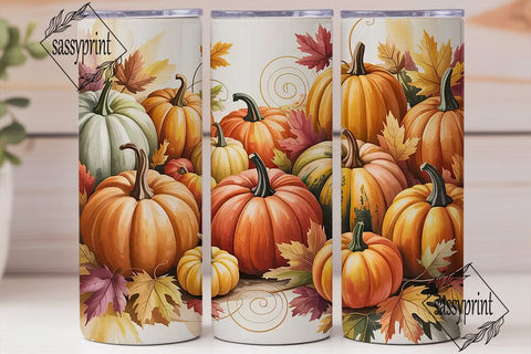 Autumn Pumpkin Leaves 20oz Tumbler Wrap Sublimation sassyprint 