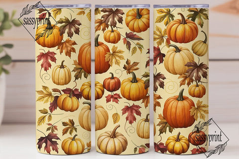 Autumn Pumpkin Leaves 20oz Tumbler Wrap Sublimation sassyprint 