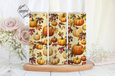 Autumn Pumpkin Leaves 20oz Tumbler Wrap Sublimation sassyprint 