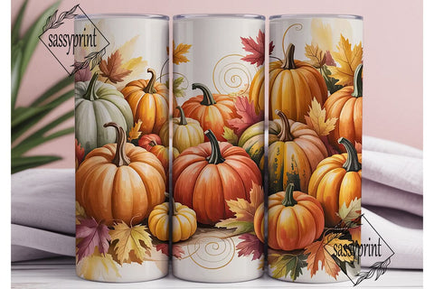 Autumn Pumpkin Leaves 20oz Tumbler Wrap Sublimation sassyprint 