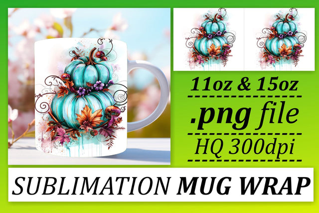 Autumn Pumpkin Mug Wrap Design Watercolor 11oz/15oz Sublimation afrosvg 