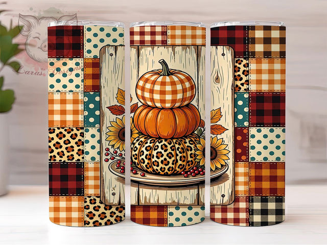 Autumn Pumpkin Patchwork 20oz Tumbler, Pumpkin Patchwork, Autumn Design, Fall Pumpkins, Cozy Vibes, Rustic Charm, 20oz Wrap, Sublimation Tumbler Sublimation Lara' s Designs 