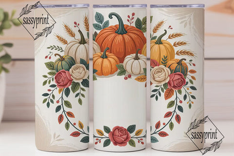Autumn Pumpkin Rose 20oz Tumbler Wrap Sublimation sassyprint 