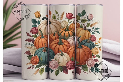 Autumn Pumpkin Rose 20oz Tumbler Wrap Sublimation sassyprint 