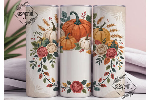 Autumn Pumpkin Rose 20oz Tumbler Wrap Sublimation sassyprint 