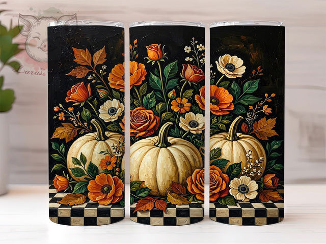 Autumn Pumpkin Roses 20oz Tumbler, Pumpkin Motif, Rose Design, Autumn Theme, Rustic Charm, Elegant Style, 20oz Wrap, Sublimation Tumbler Sublimation Lara' s Designs 
