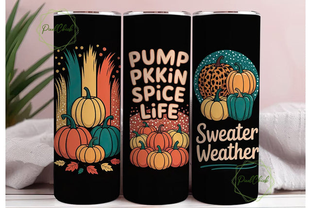 Autumn Pumpkin Spice Tumbler Wrap Sublimation PixelChick 