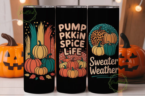 Autumn Pumpkin Spice Tumbler Wrap Sublimation PixelChick 