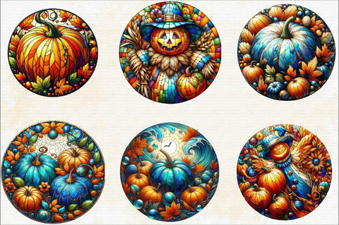 Autumn Pumpkin Stained Glass Sublimation Clipart Bundle Sublimation SVGArt 