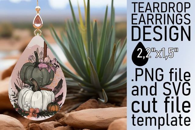 Autumn Pumpkin Teardrop Earrings Sublimation afrosvg 
