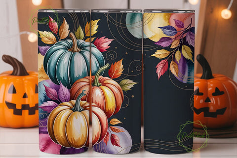 Autumn Pumpkin Watercolor 20oz Tumbler Sublimation PixelChick 