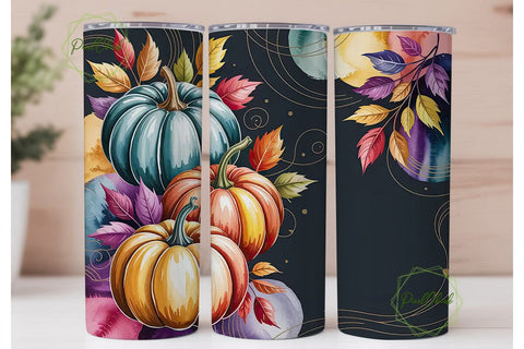 Autumn Pumpkin Watercolor 20oz Tumbler Sublimation PixelChick 