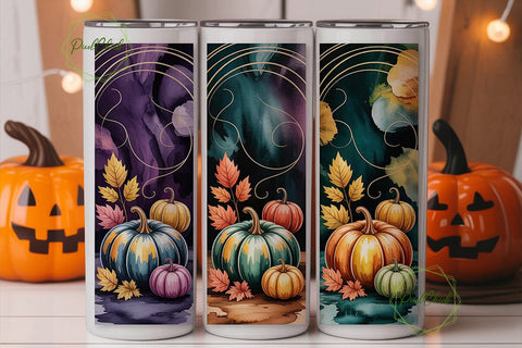 Autumn Pumpkin Watercolor 20oz Tumbler Sublimation PixelChick 