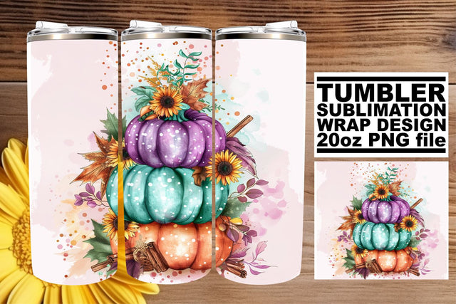 Autumn Pumpkin Watercolor Wrap 20oz Tumbler Sublimation afrosvg 