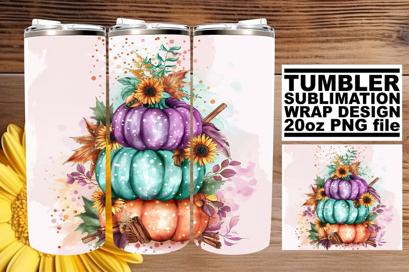 Autumn Pumpkin Watercolor Wrap 20oz Tumbler Sublimation afrosvg 