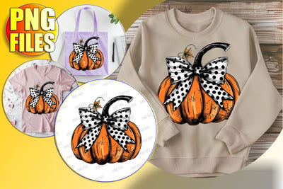 Autumn Pumpkin with Bow Watercolor PNG Design Sublimation afrosvg 