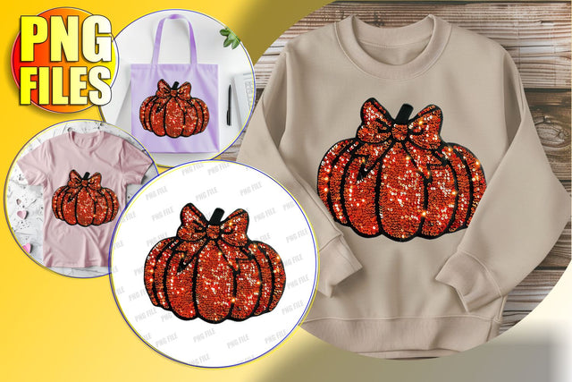 Autumn Pumpkin with Sequin Bow Sublimation PNG Design Sublimation afrosvg 