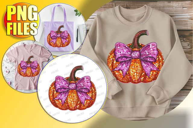 Autumn Pumpkin with Sequin Bow Sublimation PNG Design Sublimation afrosvg 