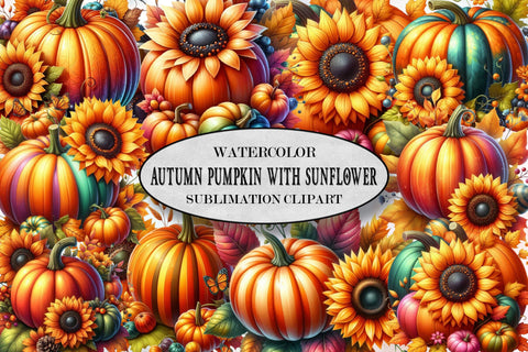 Autumn Pumpkin with Sunflower Set Sublimation SVGista 