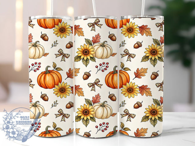 Autumn Pumpkins & Florals 20oz Tumbler, Autumn Pumpkins, Floral Design, Fall Vibes, Rustic Charm, Whimsical Style, 20oz Wrap, Sublimation Tumbler Sublimation ToriDesigns 