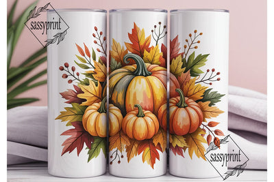 Autumn Pumpkins Watercolor 20oz Tumbler Sublimation sassyprint 