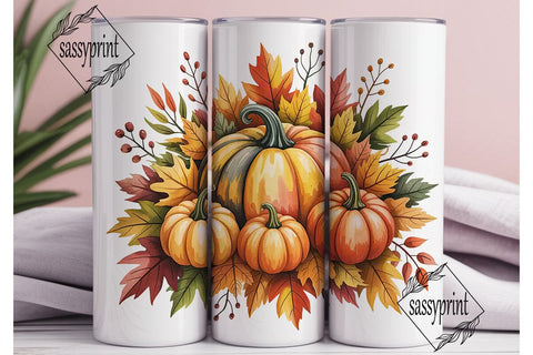 Autumn Pumpkins Watercolor 20oz Tumbler Sublimation sassyprint 