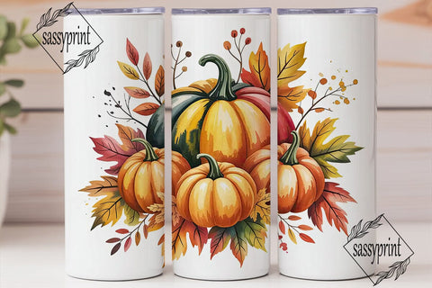Autumn Pumpkins Watercolor 20oz Tumbler Sublimation sassyprint 