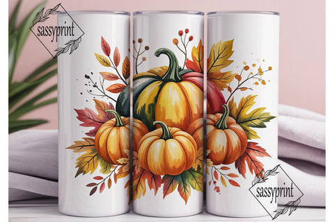 Autumn Pumpkins Watercolor 20oz Tumbler Sublimation sassyprint 