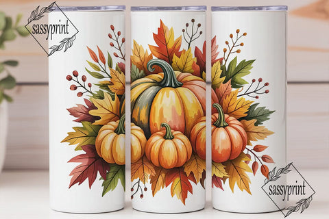Autumn Pumpkins Watercolor 20oz Tumbler Sublimation sassyprint 