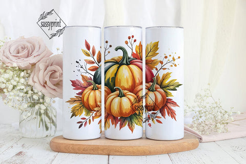Autumn Pumpkins Watercolor 20oz Tumbler Sublimation sassyprint 