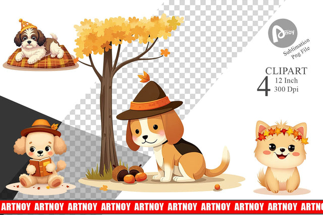 Autumn Puppy Parade Clipart Sublimation artnoy 