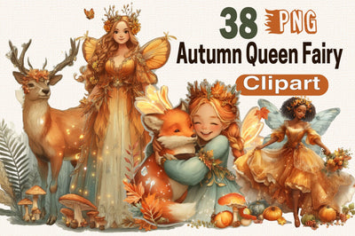 Autumn Queen Fairy Clipart Bundle. Sublimation SVGArt 