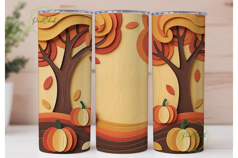 Autumn Quilling Trees 20oz Tumbler Wrap Sublimation PixelChick 