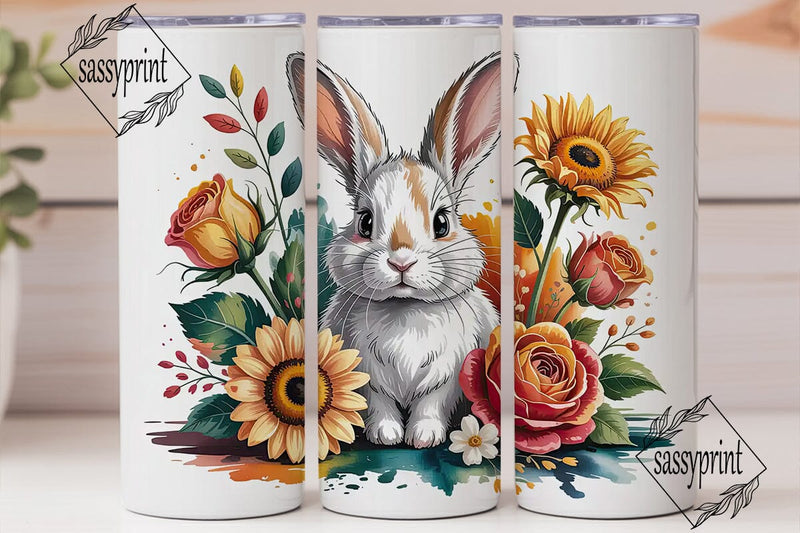 Autumn Rabbit Floral Tumbler Wrap Sublimation sassyprint 