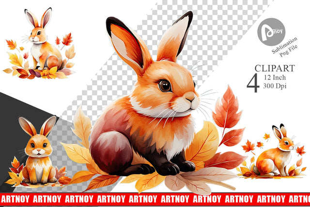 Autumn Rabbit Watercolor Clipart Sublimation artnoy 