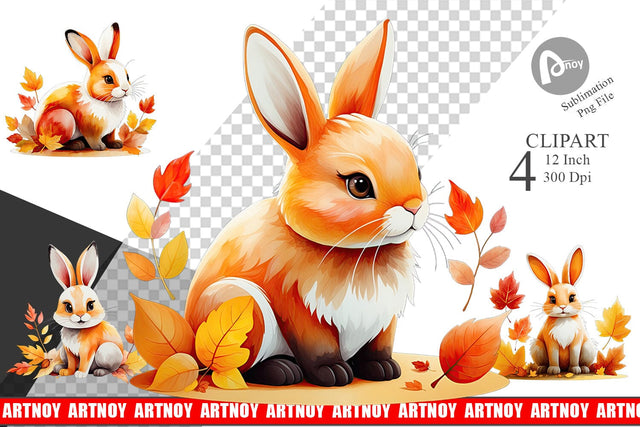 Autumn Rabbit Watercolor Clipart Sublimation artnoy 