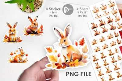 Autumn Rabbit Watercolor Sticker Sublimation artnoy 